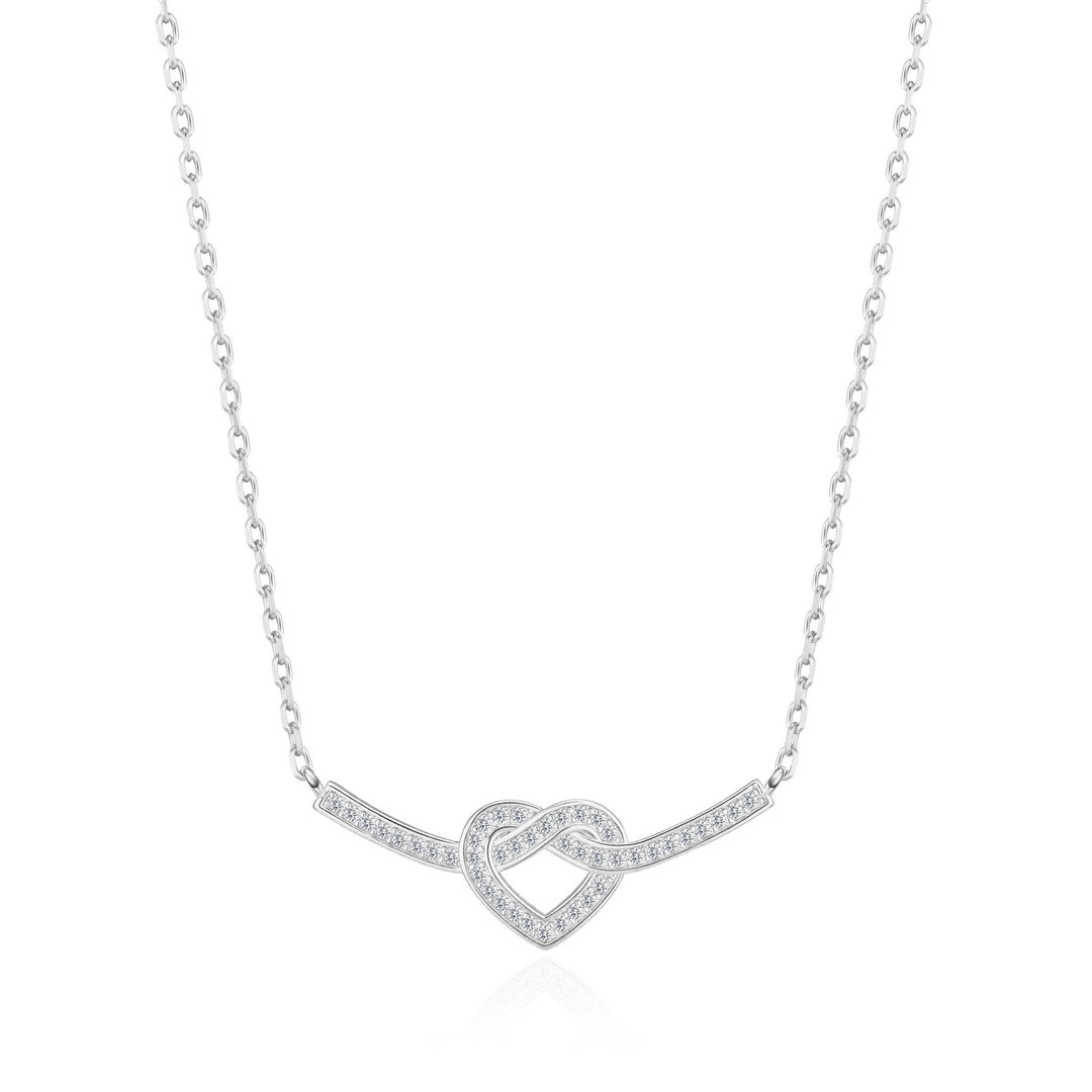 Silver Plated Heart Knot Necklace Created with Zircondia® Crystals - Philip Jones Jewellery