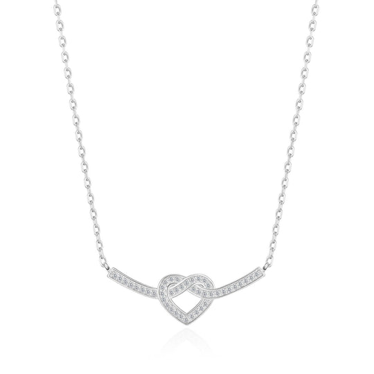 Silver Plated Heart Knot Necklace Created with Zircondia® Crystals - Philip Jones Jewellery