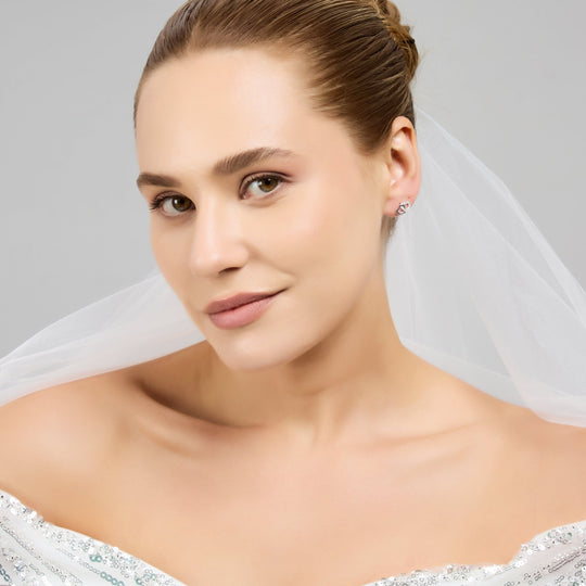 Silver Plated Heart Link Bridal Earrings Created with Zircondia® Crystals - Philip Jones Jewellery