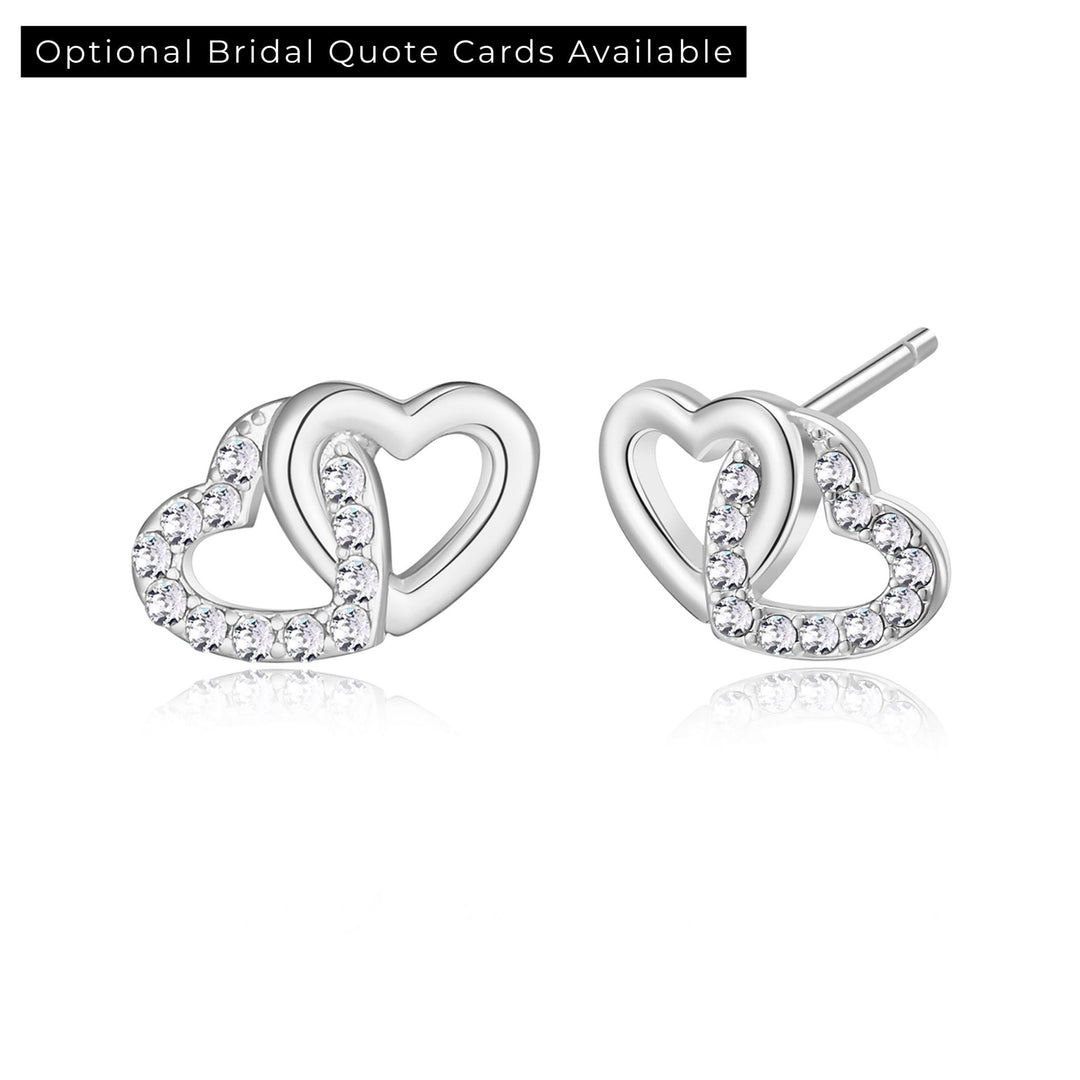 Silver Plated Heart Link Bridal Earrings Created with Zircondia® Crystals - Philip Jones Jewellery