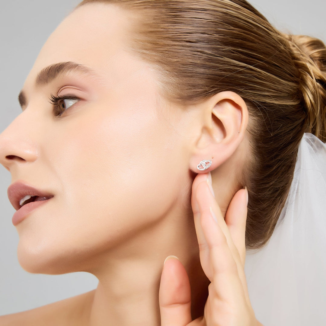 Silver Plated Heart Link Bridal Earrings Created with Zircondia® Crystals - Philip Jones Jewellery