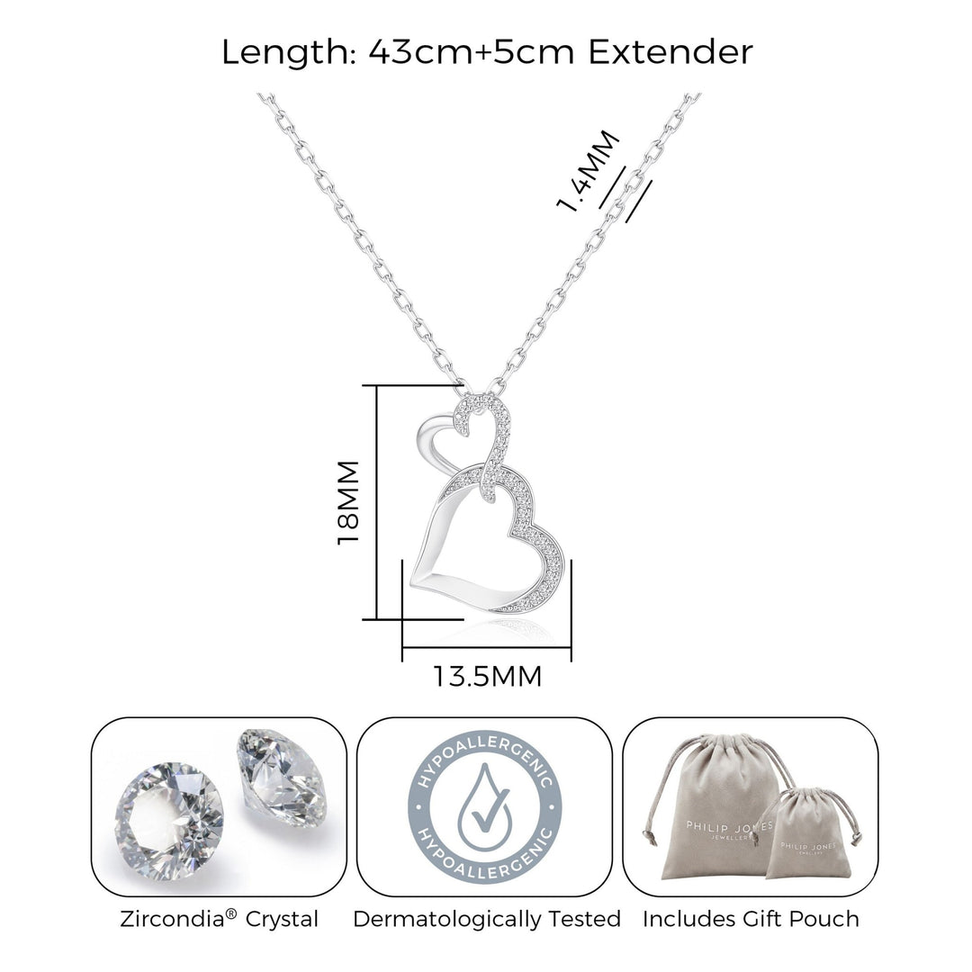 Silver Plated Heart Link Drop Necklace Created with Zircondia® Crystals - Philip Jones Jewellery