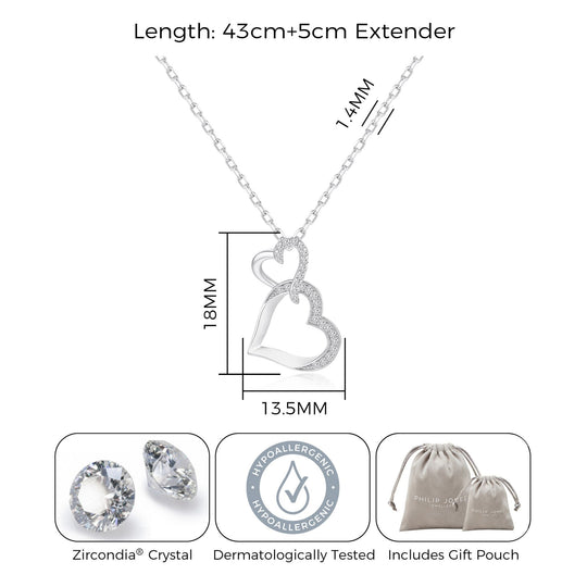 Silver Plated Heart Link Drop Necklace Created with Zircondia® Crystals - Philip Jones Jewellery