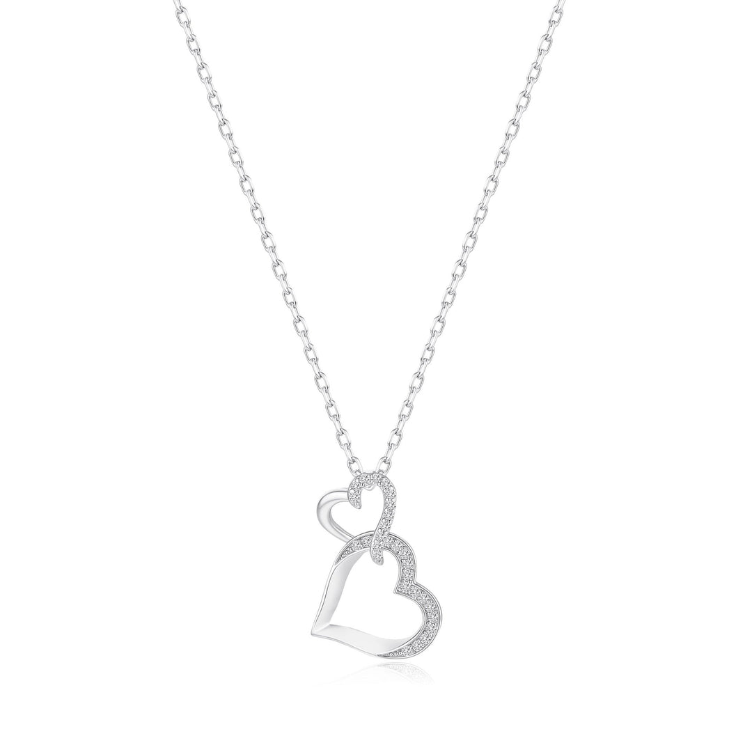 Silver Plated Heart Link Drop Necklace Created with Zircondia® Crystals - Philip Jones Jewellery