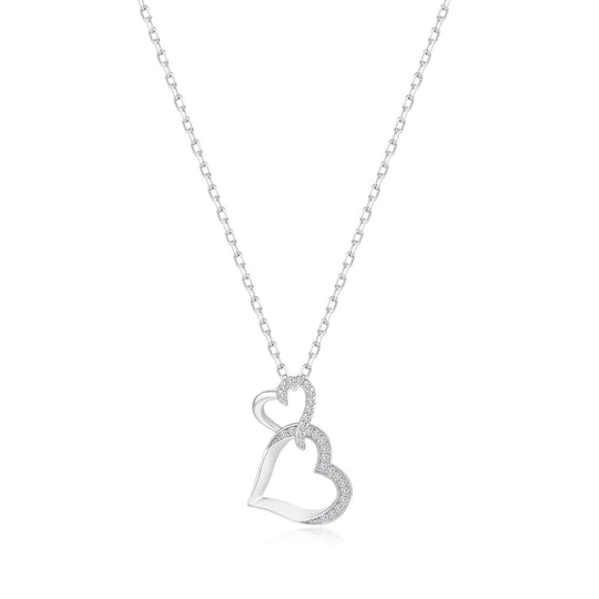 Silver Plated Heart Link Drop Necklace Created with Zircondia® Crystals - Philip Jones Jewellery