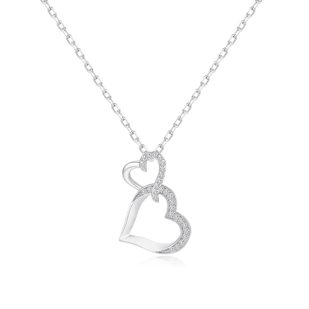 Silver Plated Heart Link Drop Necklace Created with Zircondia® Crystals - Philip Jones Jewellery