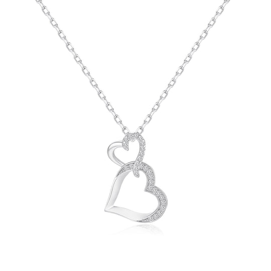 Silver Plated Heart Link Drop Necklace Created with Zircondia® Crystals - Philip Jones Jewellery