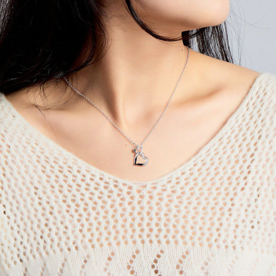 Silver Plated Heart Link Drop Necklace Created with Zircondia® Crystals - Philip Jones Jewellery