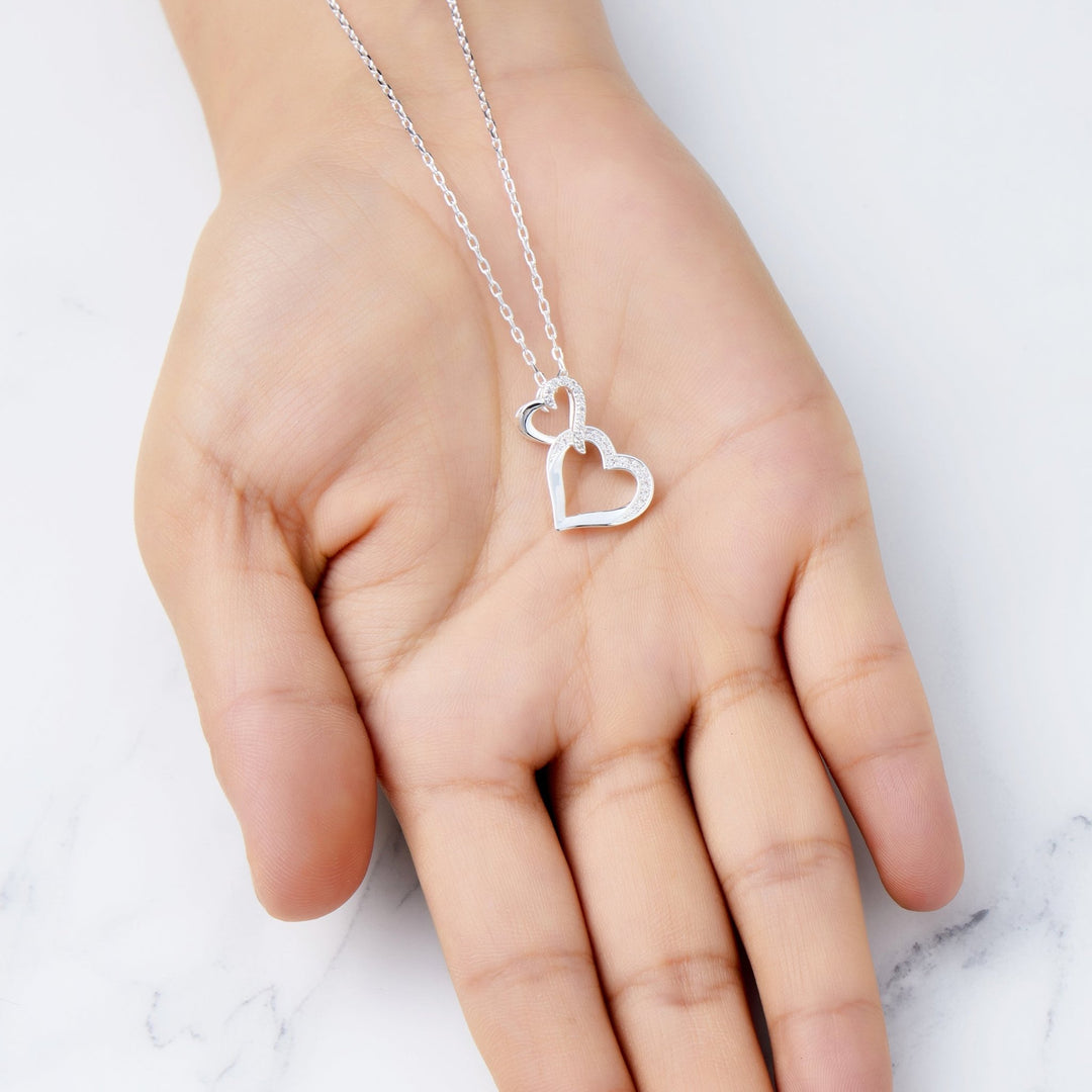 Silver Plated Heart Link Drop Necklace Created with Zircondia® Crystals - Philip Jones Jewellery