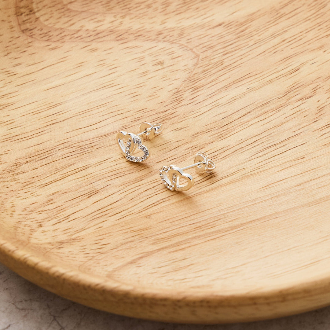 Silver Plated Heart Link Earrings Created with Zircondia® Crystals - Philip Jones Jewellery