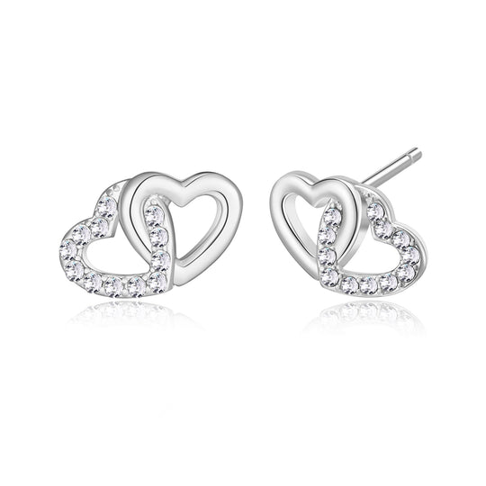 Silver Plated Heart Link Earrings Created with Zircondia® Crystals - Philip Jones Jewellery