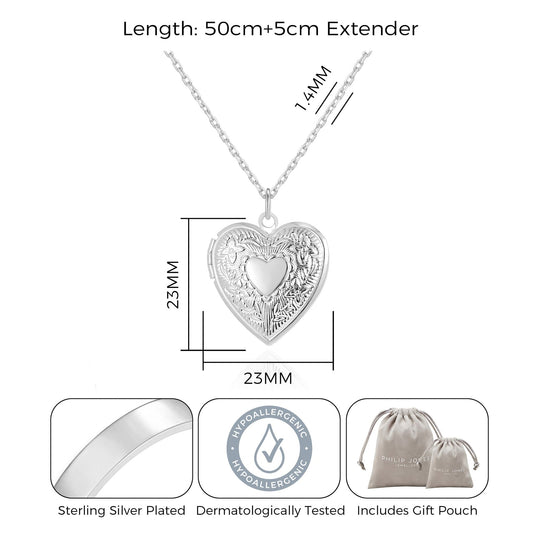 Silver Plated Heart Locket - Philip Jones Jewellery