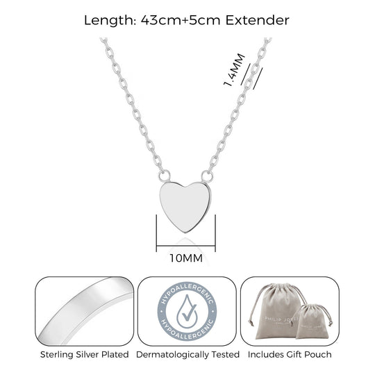 Silver Plated Heart Necklace - Philip Jones Jewellery