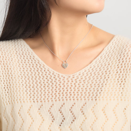 Silver Plated Heart Padlock Necklace Created with Zircondia® Crystals - Philip Jones Jewellery
