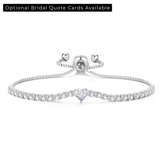 Silver Plated Heart Solitaire Bridal Bracelet Created with Zircondia® Crystals - Philip Jones Jewellery
