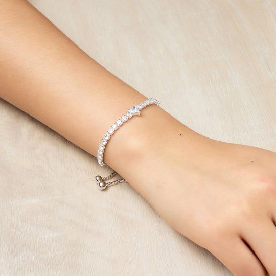 Silver Plated Heart Solitaire Friendship Bracelet Created with Zircondia® Crystals - Philip Jones Jewellery