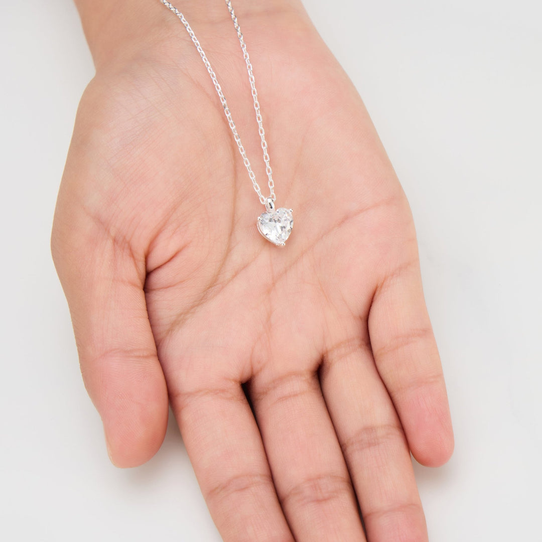 Silver Plated Heart Solitaire Necklace Created with Zircondia® Crystals - Philip Jones Jewellery
