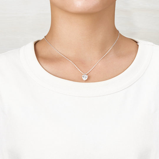 Silver Plated Heart Solitaire Necklace Created with Zircondia® Crystals - Philip Jones Jewellery