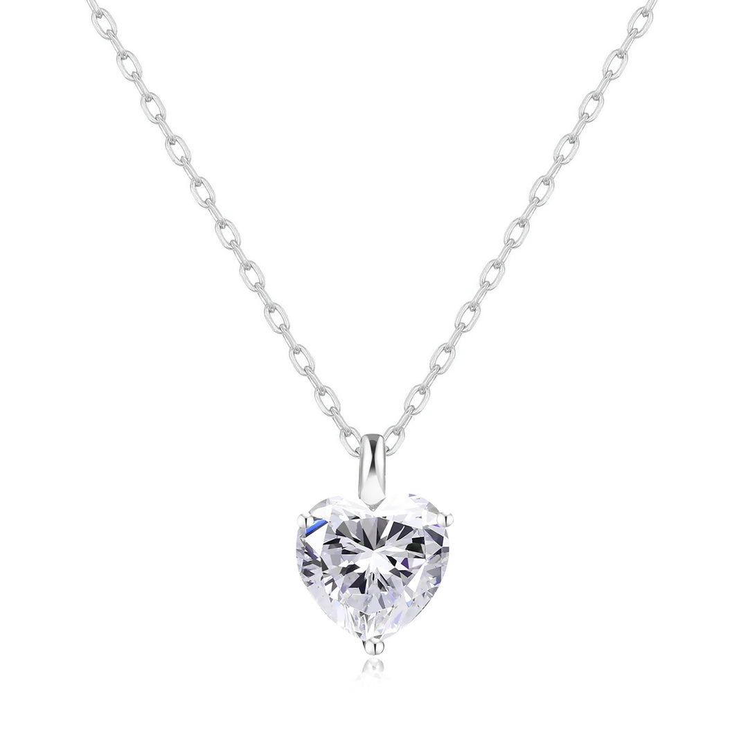 Silver Plated Heart Solitaire Necklace Created with Zircondia® Crystals - Philip Jones Jewellery