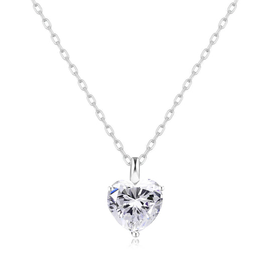 Silver Plated Heart Solitaire Necklace Created with Zircondia® Crystals - Philip Jones Jewellery