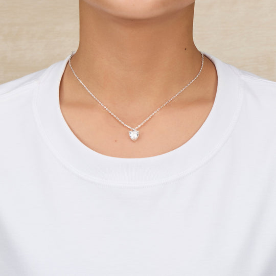 Silver Plated Heart Solitaire Necklace Created with Zircondia® Crystals - Philip Jones Jewellery