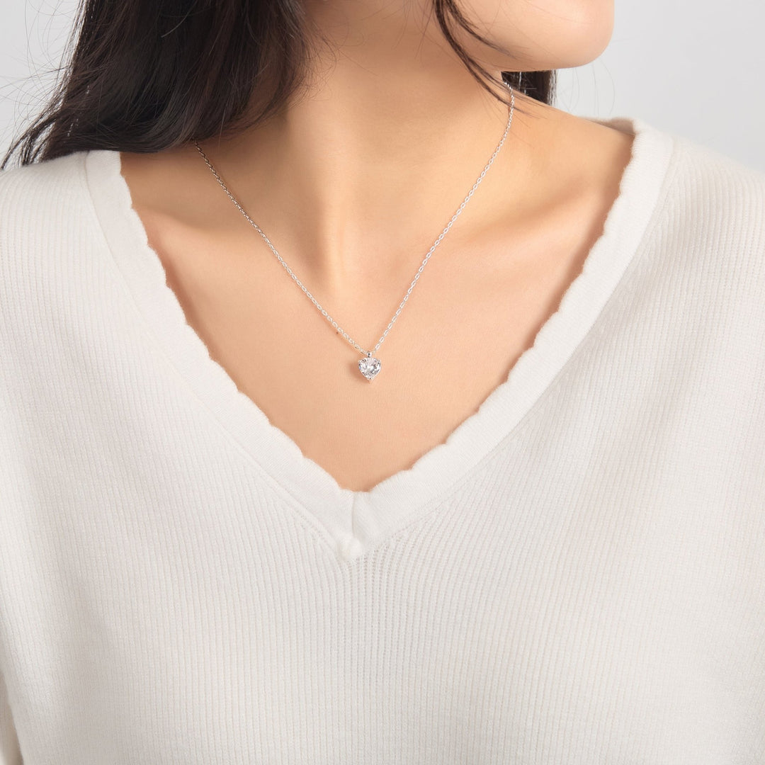 Silver Plated Heart Solitaire Necklace Created with Zircondia® Crystals - Philip Jones Jewellery