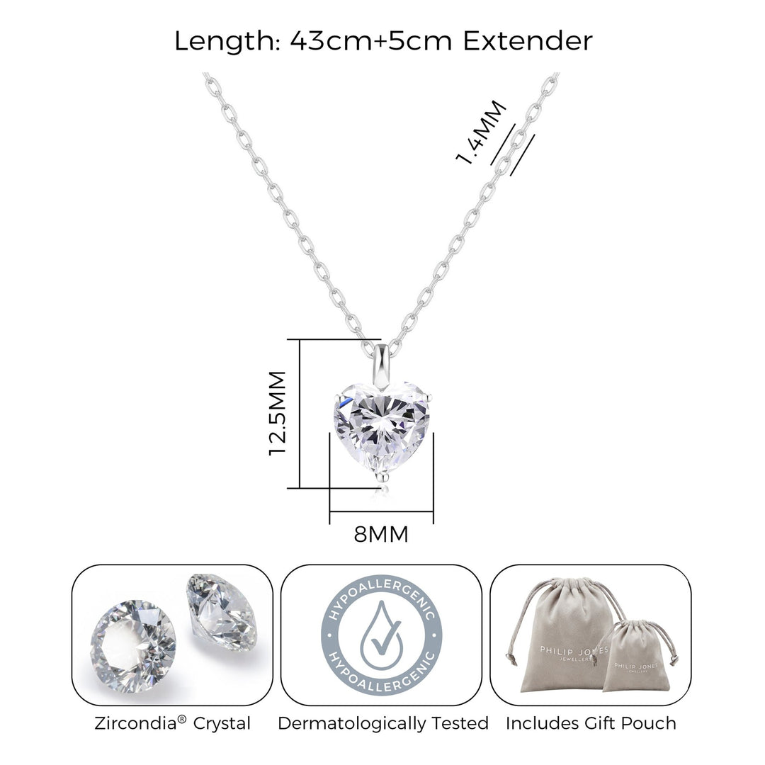 Silver Plated Heart Solitaire Necklace Created with Zircondia® Crystals - Philip Jones Jewellery