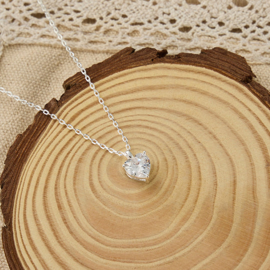 Silver Plated Heart Solitaire Necklace Created with Zircondia® Crystals - Philip Jones Jewellery