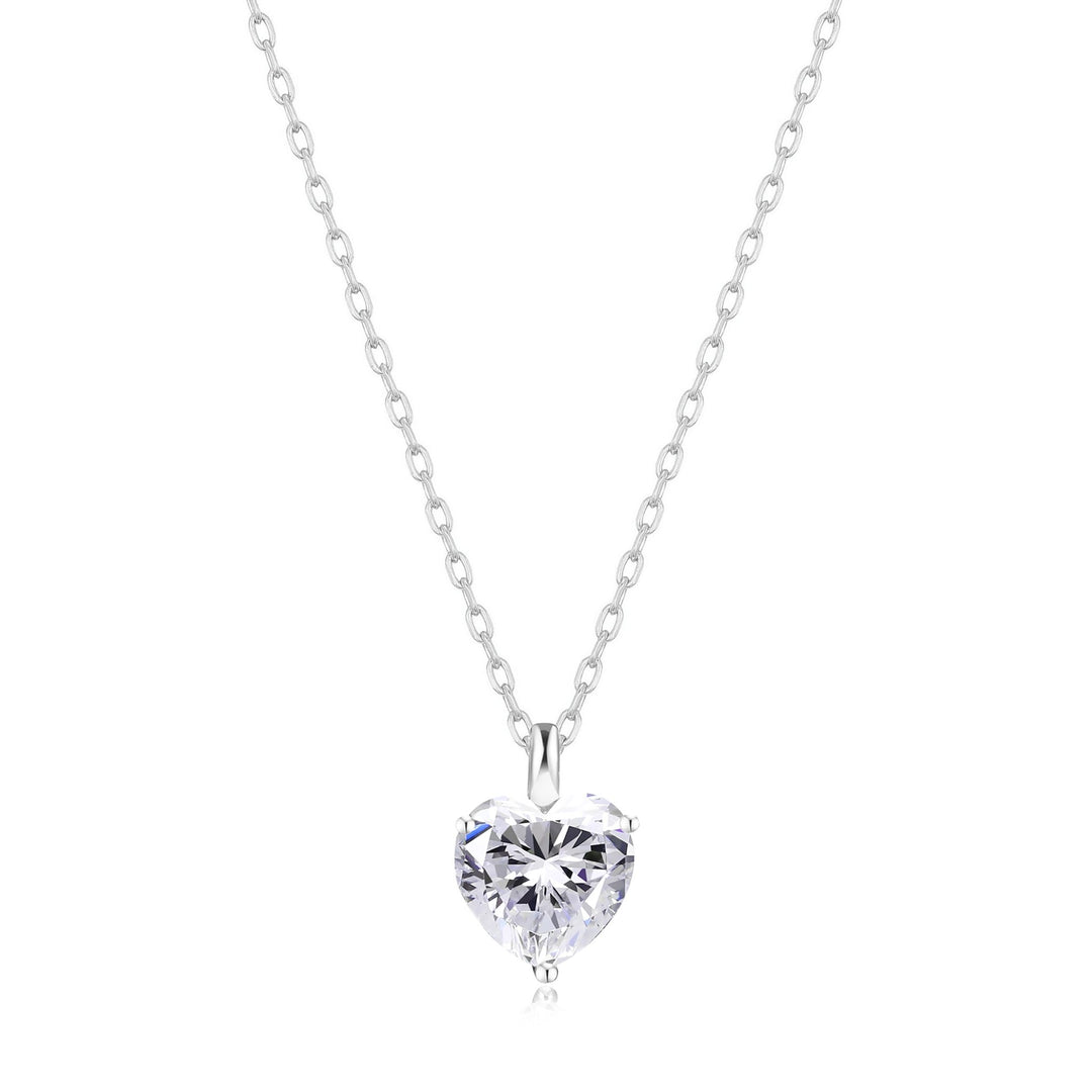Silver Plated Heart Solitaire Necklace Created with Zircondia® Crystals - Philip Jones Jewellery