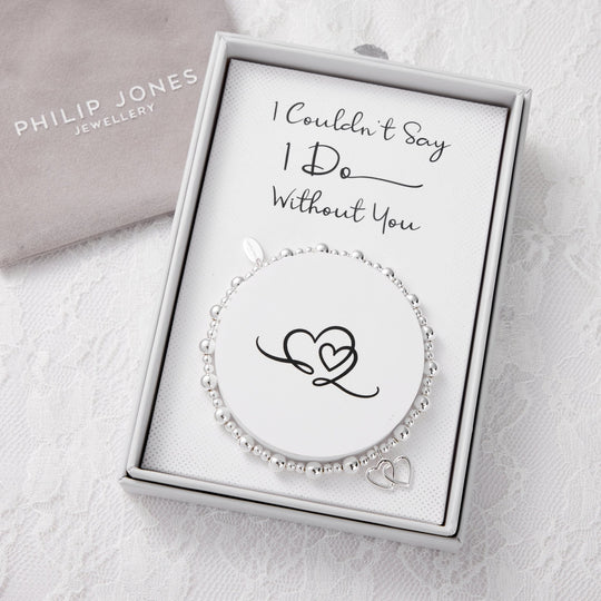 Silver Plated I Couldn't Say I Do Without You Heart Link Stretch Bracelet with Gift Box - Philip Jones Jewellery