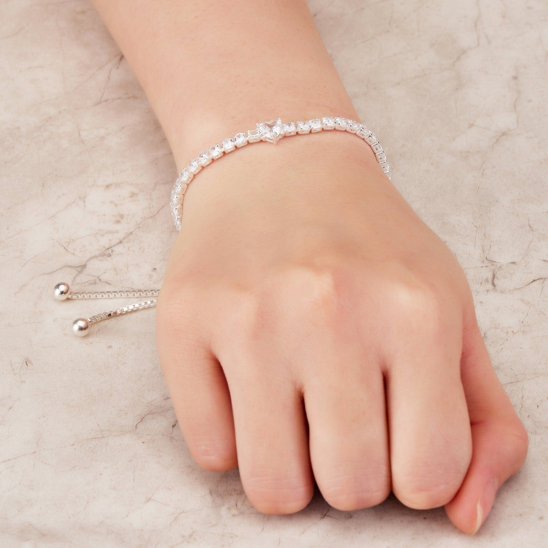 Silver Plated I Couldn't Say I Do Without You Heart Solitaire Bracelet with Zircondia® Crystals - Philip Jones Jewellery