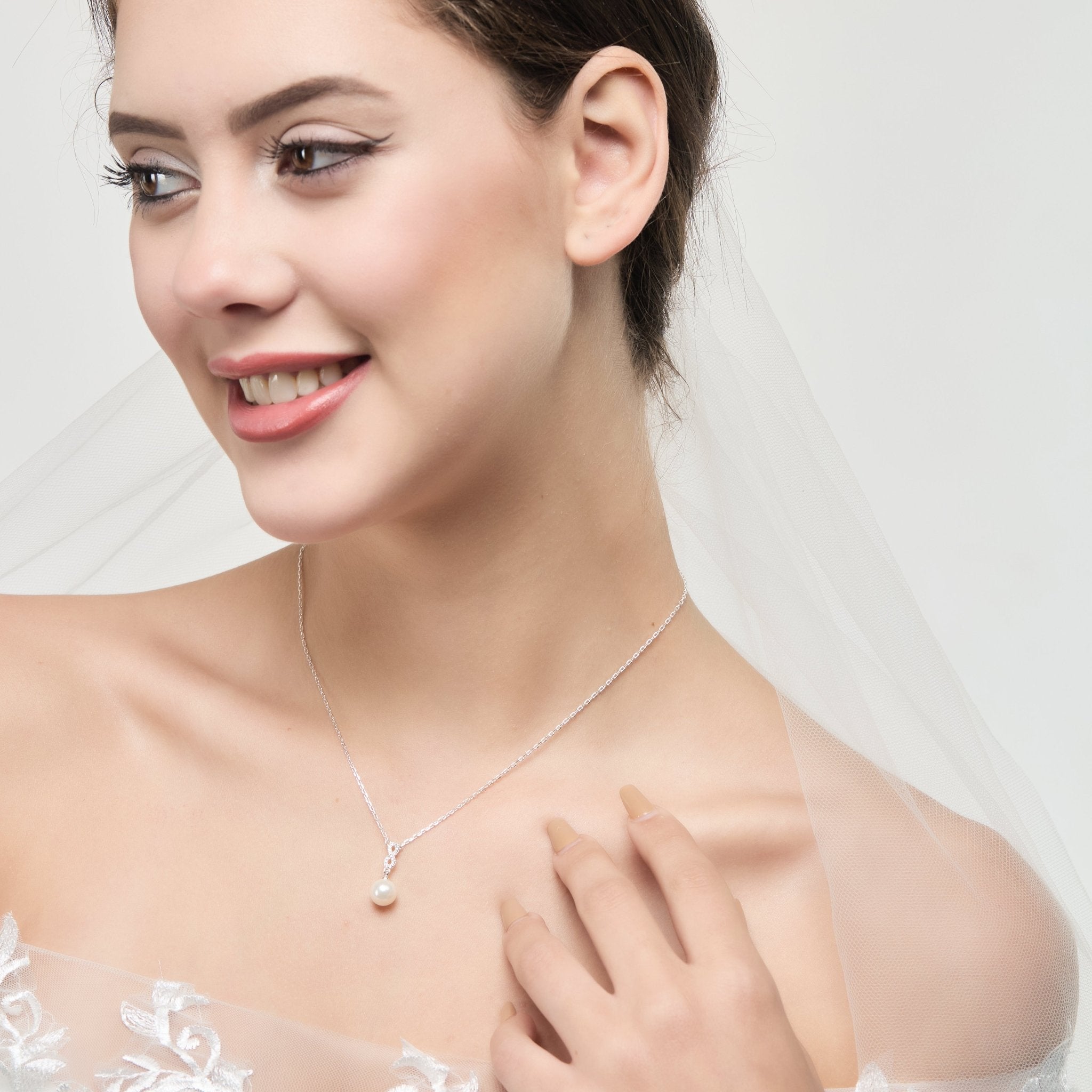 Silver Plated I Couldn't Say I Do Without You Infinity Pearl Drop Necklace with Zircondia® Crystals - Philip Jones Jewellery