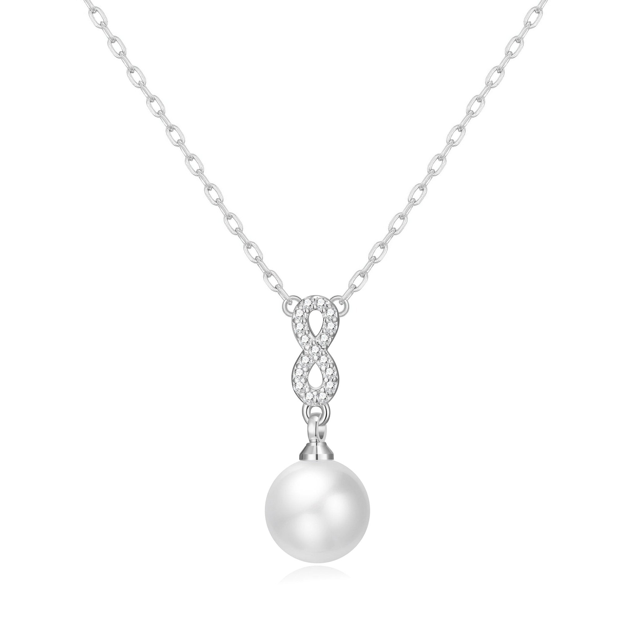 Silver Plated I Couldn't Say I Do Without You Infinity Pearl Drop Necklace with Zircondia® Crystals - Philip Jones Jewellery