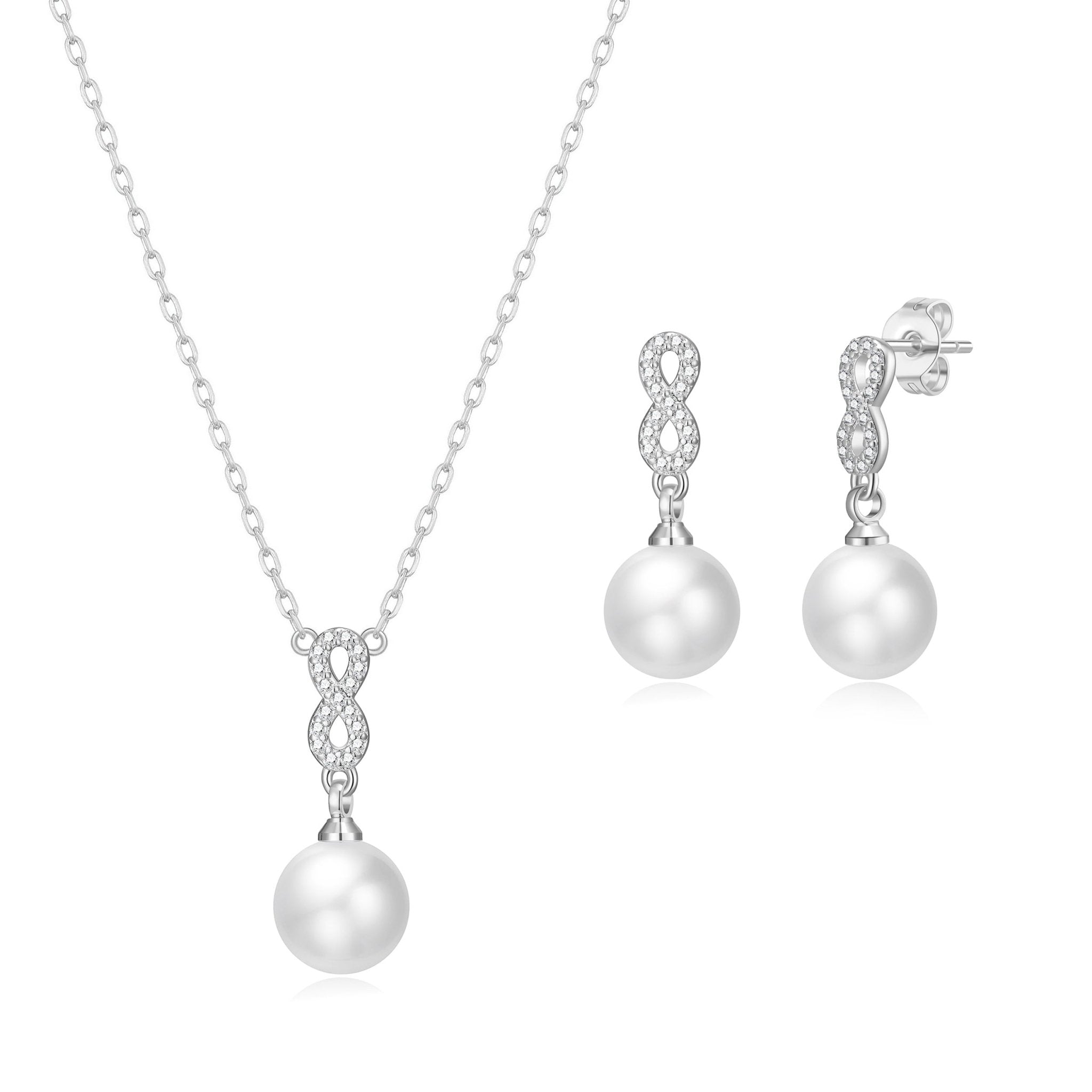 Silver Plated I Couldn't Say I Do Without You Infinity Pearl Drop Set with Zircondia® Crystals - Philip Jones Jewellery