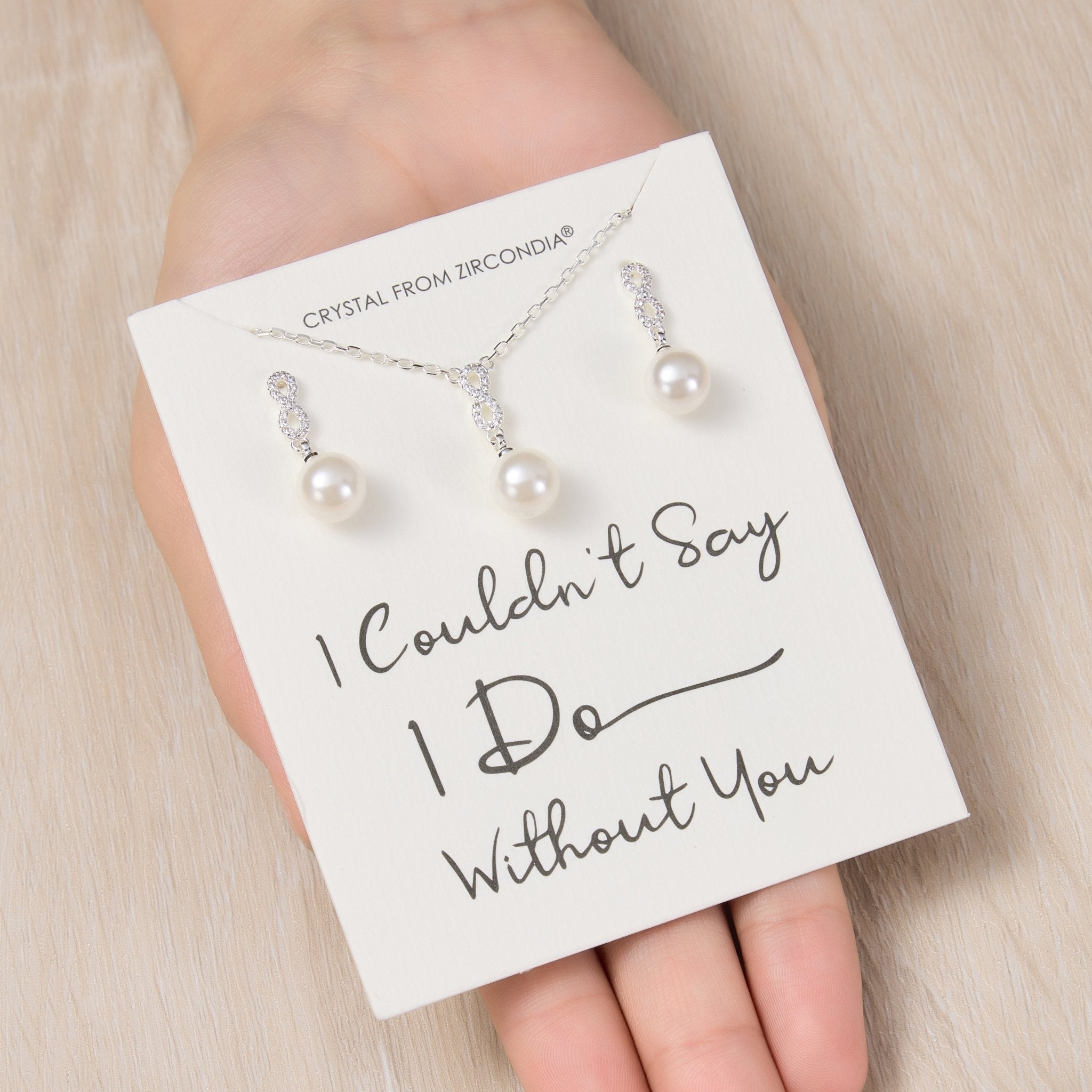 Silver Plated I Couldn't Say I Do Without You Infinity Pearl Drop Set with Zircondia® Crystals - Philip Jones Jewellery