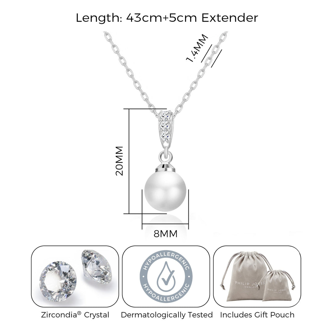 Silver Plated I Couldn't Say I Do Without You Pearl Drop Necklace Created with Zircondia® Crystals - Philip Jones Jewellery