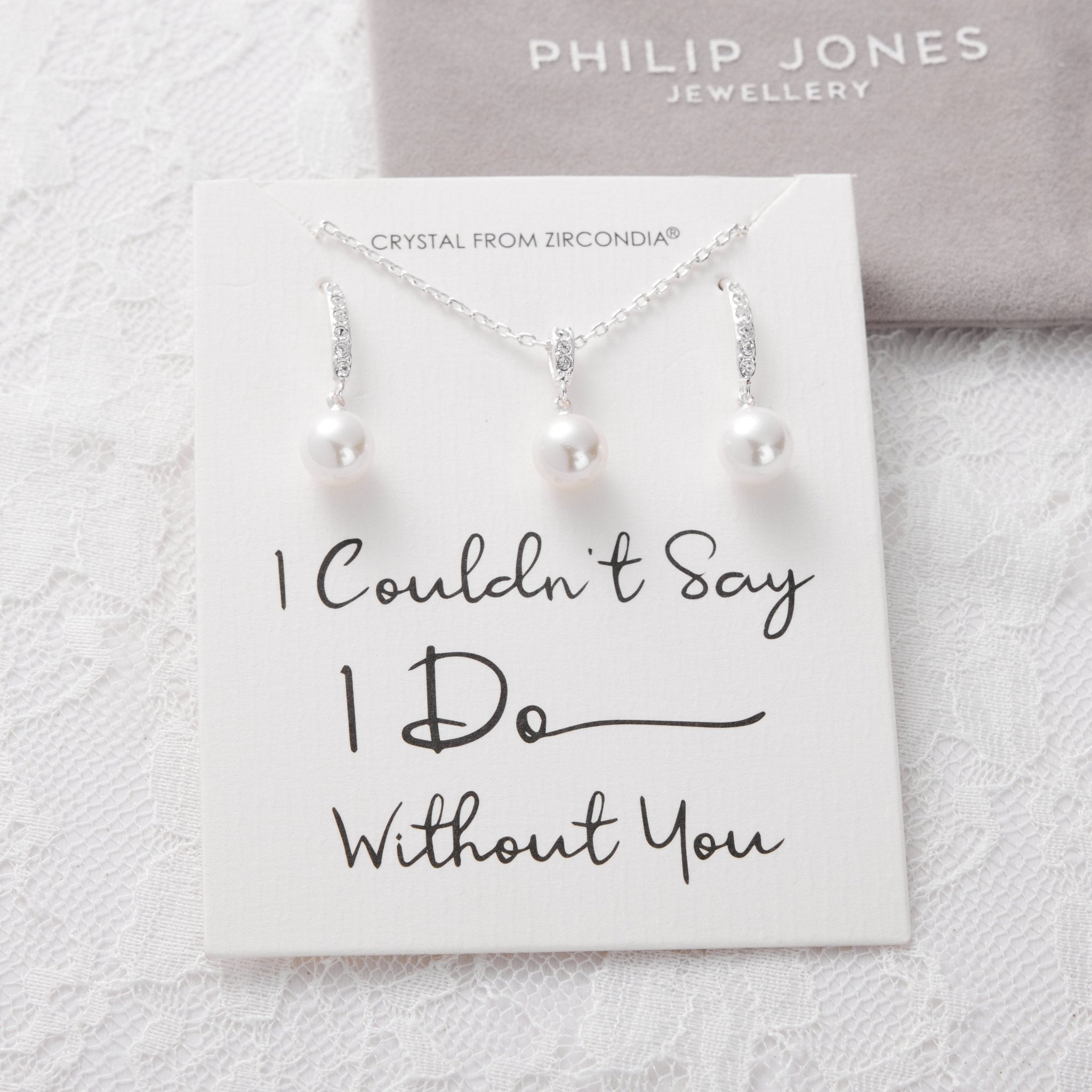 Silver Plated I Couldn't Say I Do Without You Pearl Drop Set Created with Zircondia® Crystals - Philip Jones Jewellery