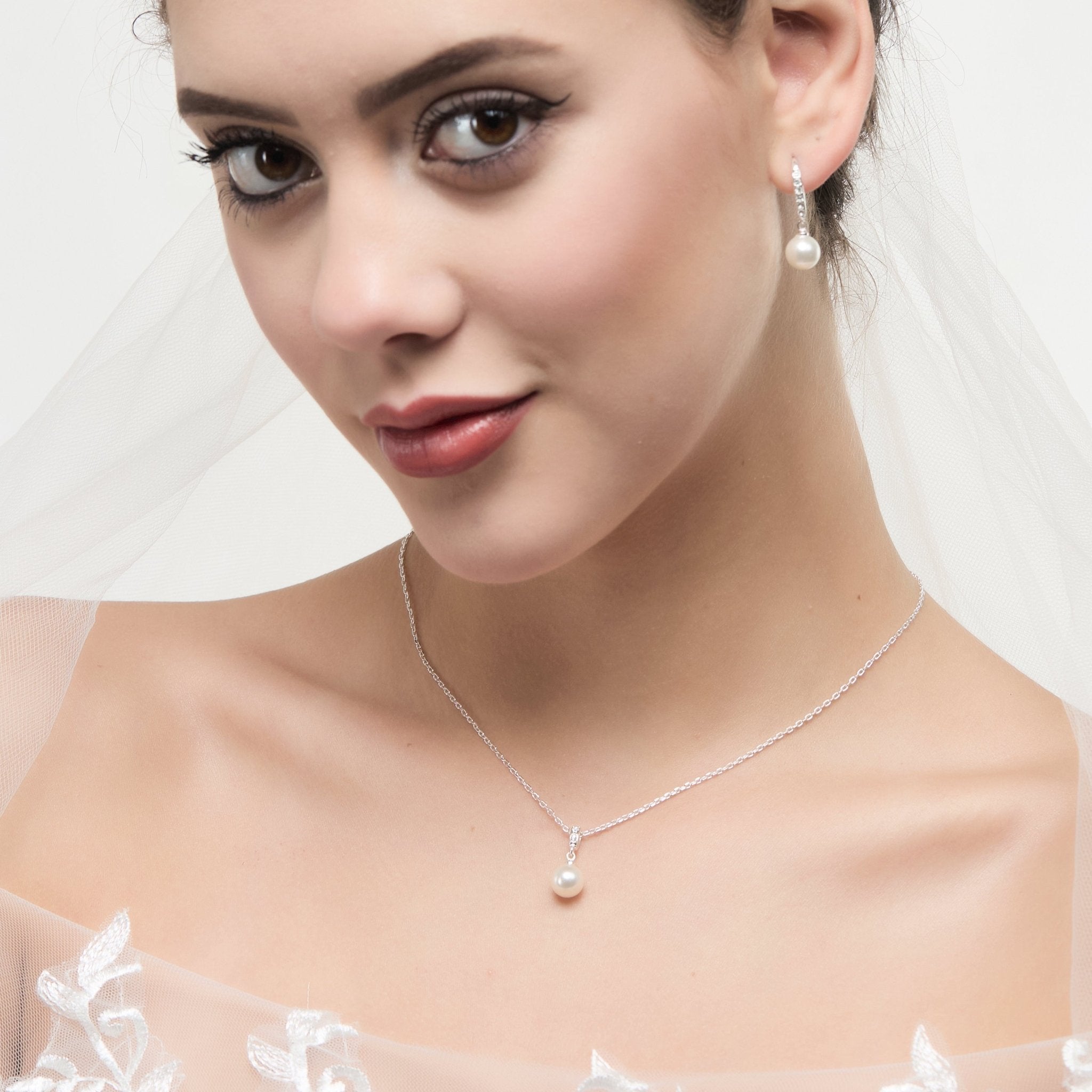 Silver Plated I Couldn't Say I Do Without You Pearl Drop Set Created with Zircondia® Crystals - Philip Jones Jewellery