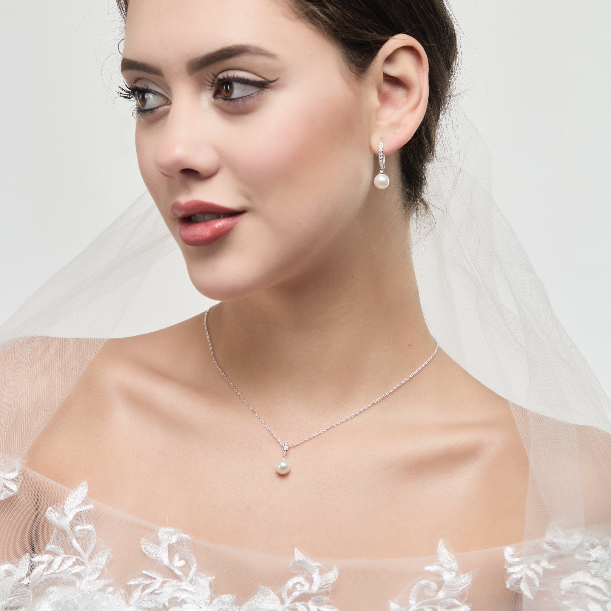 Silver Plated I Couldn't Say I Do Without You Pearl Drop Set Created with Zircondia® Crystals - Philip Jones Jewellery