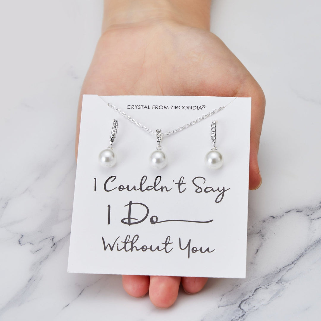 Silver Plated I Couldn't Say I Do Without You Pearl Drop Set Created with Zircondia® Crystals - Philip Jones Jewellery