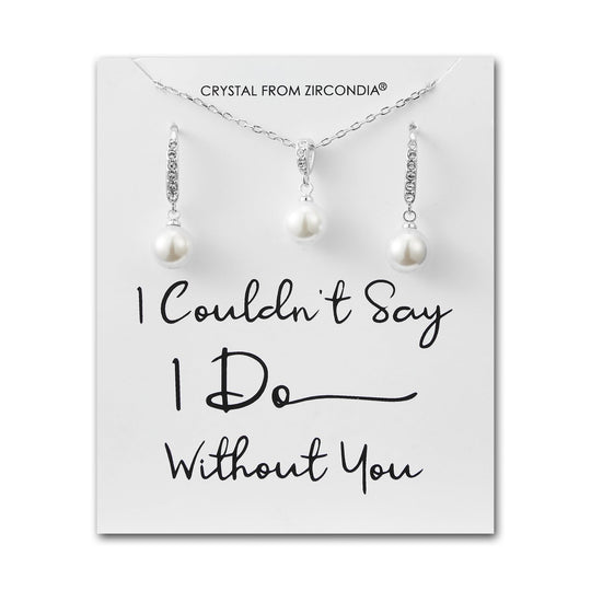 Silver Plated I Couldn't Say I Do Without You Pearl Drop Set Created with Zircondia® Crystals - Philip Jones Jewellery