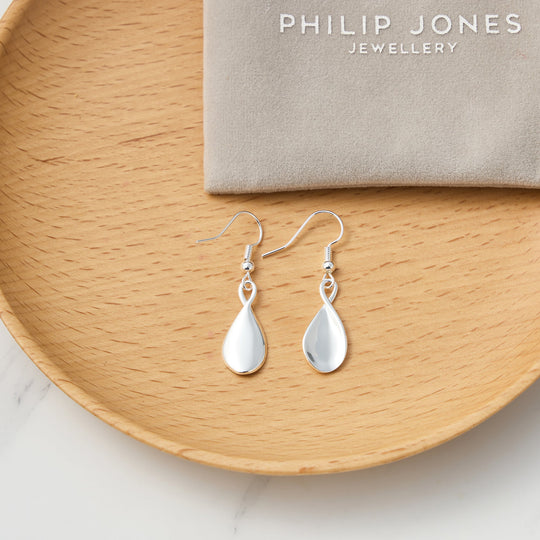 Silver Plated Infinity Curve Drop Earrings - Philip Jones Jewellery