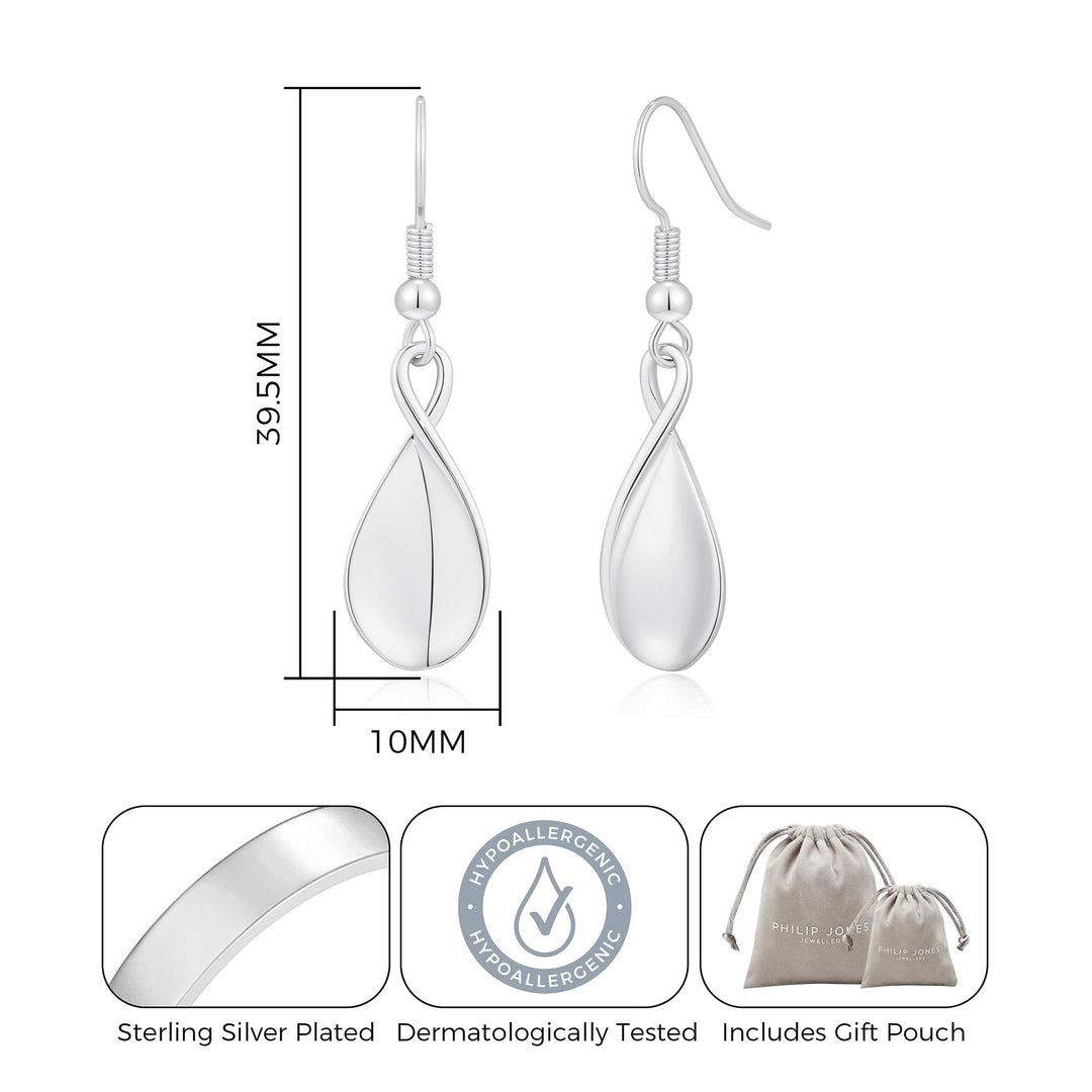 Silver Plated Infinity Curve Drop Earrings - Philip Jones Jewellery