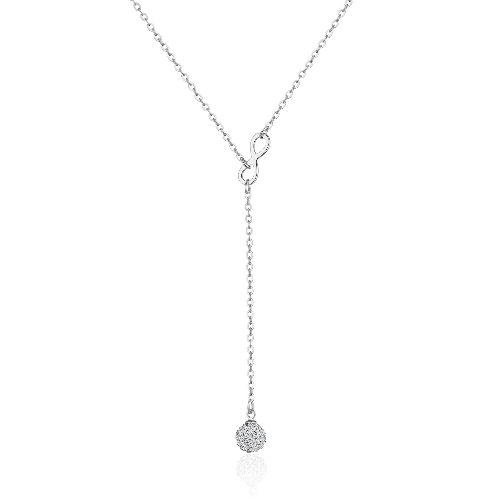 Silver Plated Infinity Lariat Necklace Created with Zircondia® Crystals - Philip Jones Jewellery