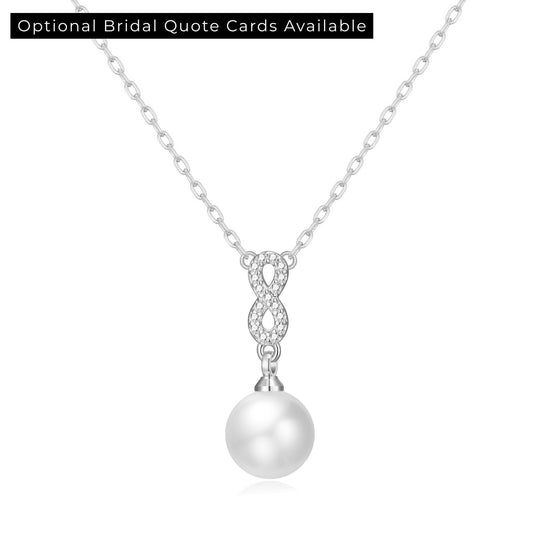 Silver Plated Infinity Pearl Drop Bridal Necklace Created with Zircondia® Crystals - Philip Jones Jewellery