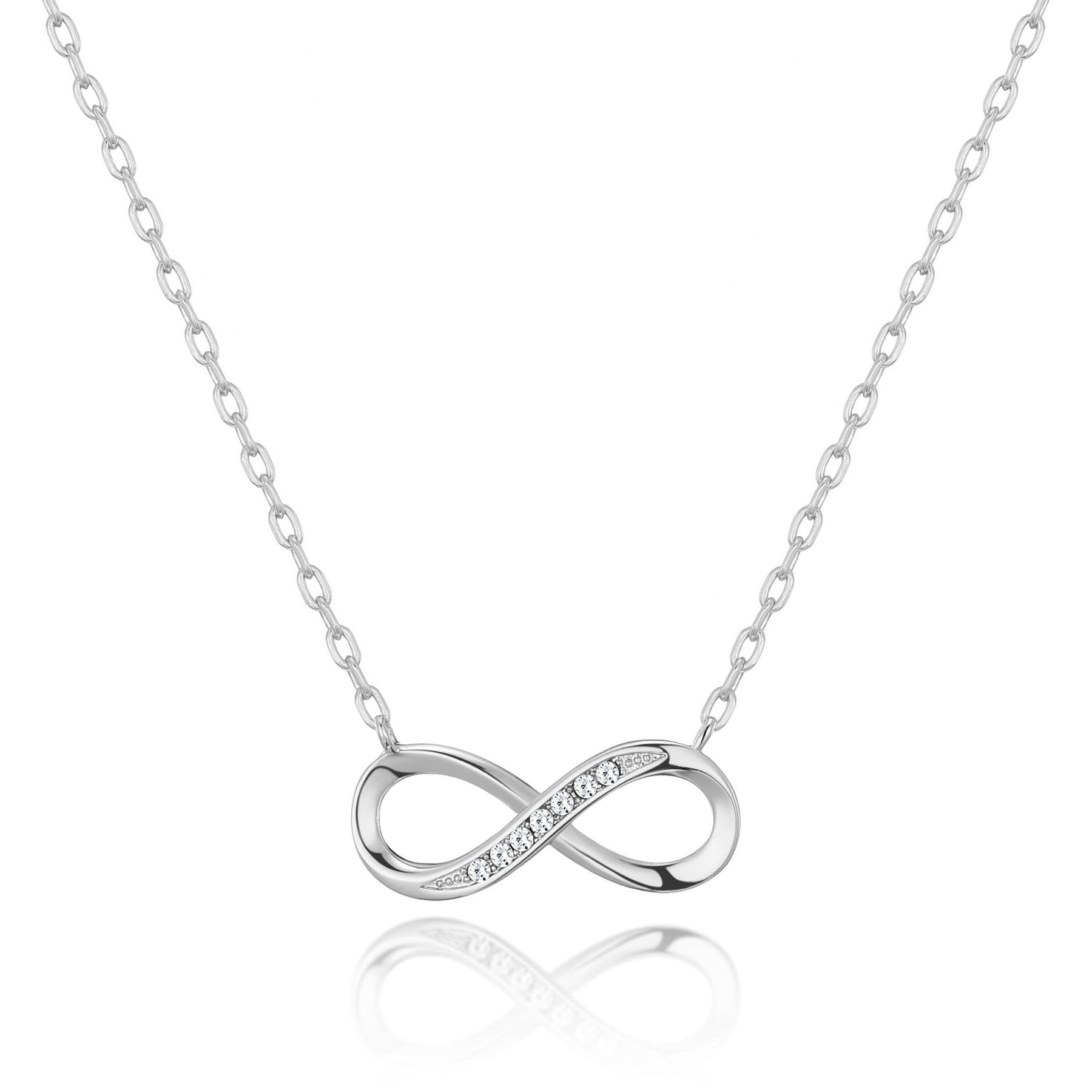 silver plated infinity pendant necklace created with zircondia crystals 198179