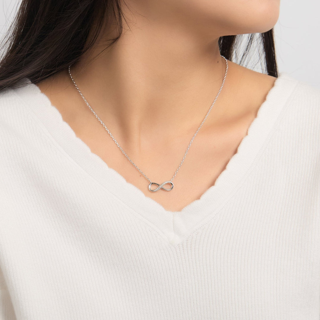 Silver Plated Infinity Pendant Necklace Created with Zircondia® Crystals - Philip Jones Jewellery