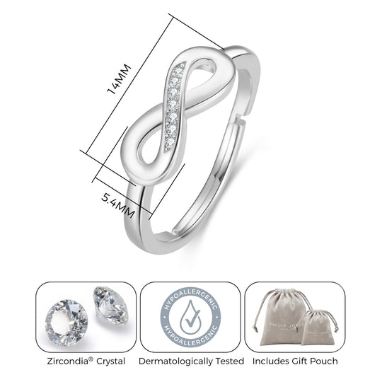 Silver Plated Infinity Ring Created with Zircondia® Crystals - Philip Jones Jewellery