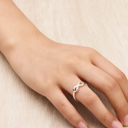 Silver Plated Infinity Ring Created with Zircondia® Crystals - Philip Jones Jewellery