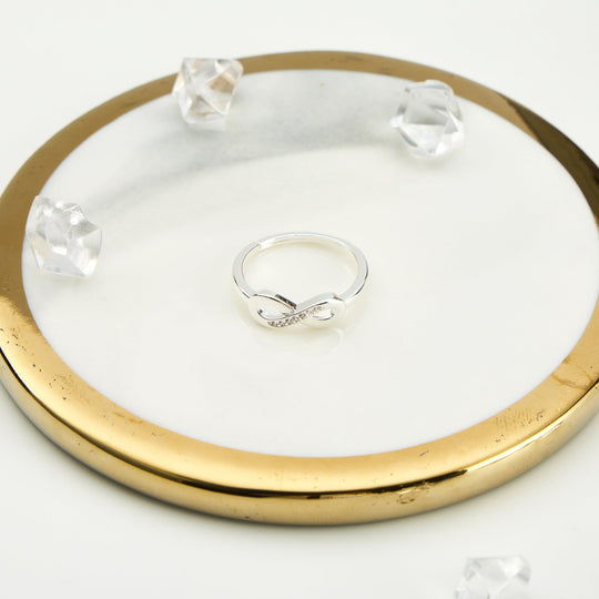 Silver Plated Infinity Ring Created with Zircondia® Crystals - Philip Jones Jewellery